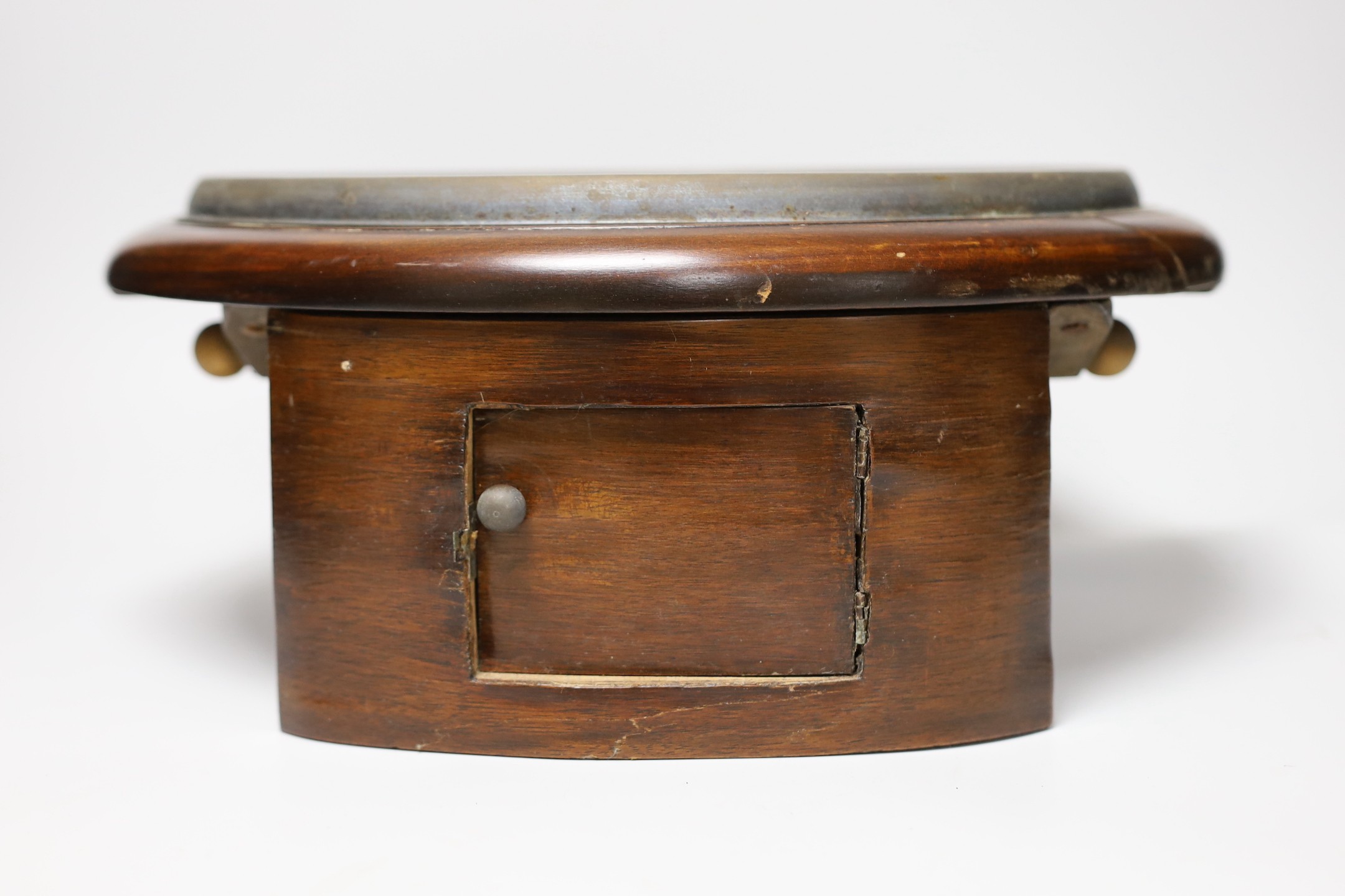 A late Victorian dial clock with key and pendulum, 36cm diameter, Single fusee movement, box case later